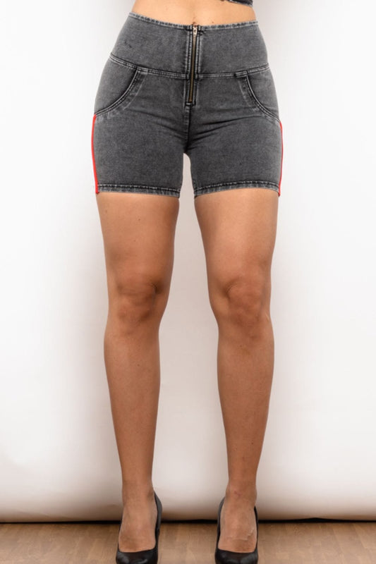 Full Size Side Stripe Zip Closure Denim Shorts MS231013023628FXS Mid Gray / XS