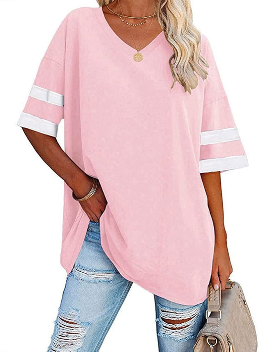 Oversized Tees Loose Color Block Crew Neck Half Sleeve T Shirt TSH2308070232PINS Pink / 2(S)