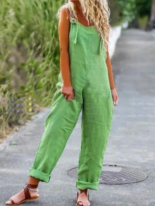 Women's Jumpsuit Solid Color Square Neck Holiday Casual Traveling Regular Fit Sleeveless   S M L Summer