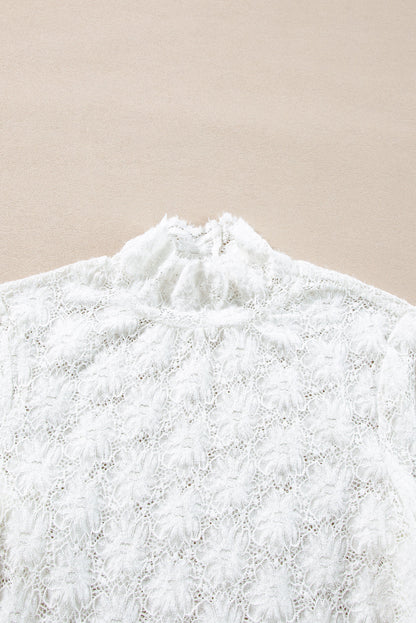 White Floral Lace High Neck Long Sleeve Top