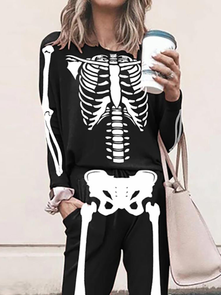 Women's Sets Long Sleeve T-shirt & Pants Skull Print Two-Piece Set - LuckyFash™