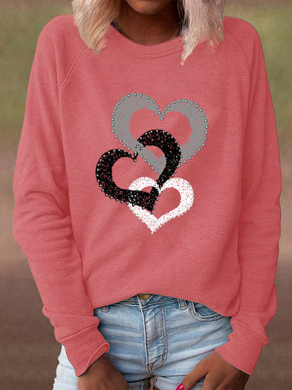 T-Shirts - Love Print Round Neck Long Sleeve T-Shirts - MsDressly