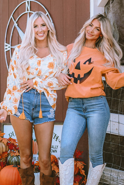 Orange Pumpkin Smile Face Graphic Sweatshirt