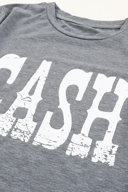 Gray CASH Letter Print T Shirt