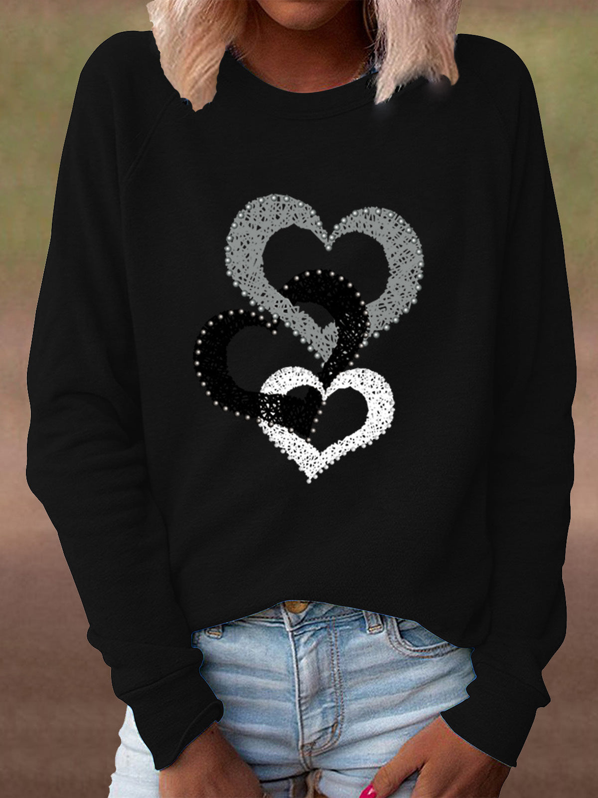 T-Shirts - Love Print Round Neck Long Sleeve T-Shirts - MsDressly