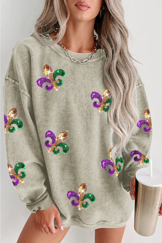 Green Glitter Mardi Gras Symbol Corded Baggy Sweatshirt