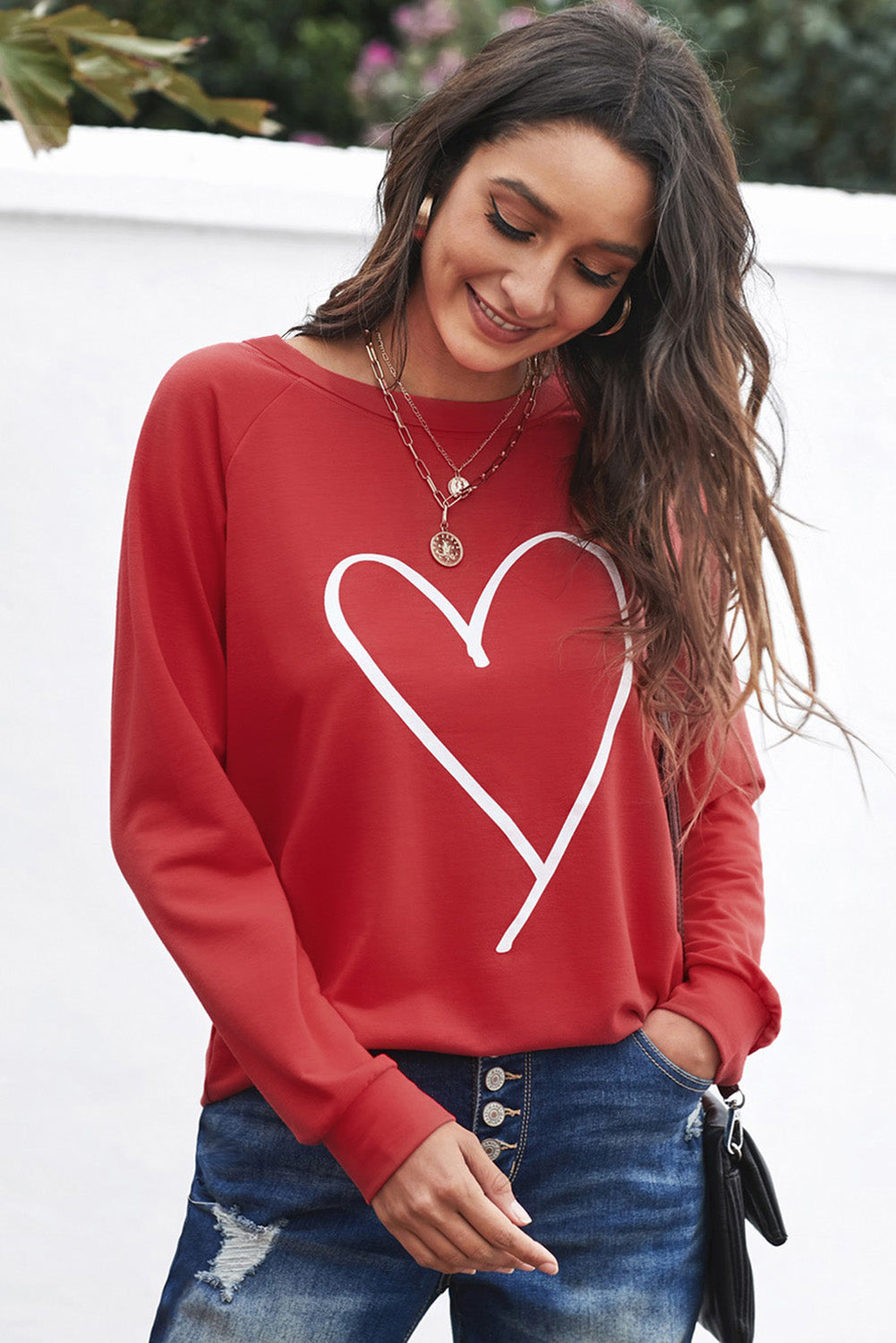 Fiery Red Simple Heart Graphic Valentine's Sweatshirt