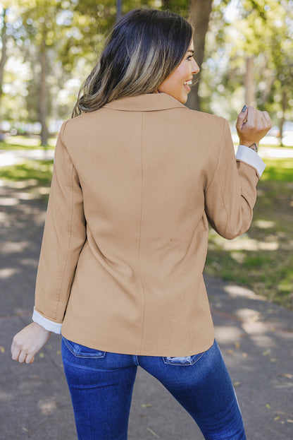 Apricot Buttoned Lapel Collar Blazer with Pocket