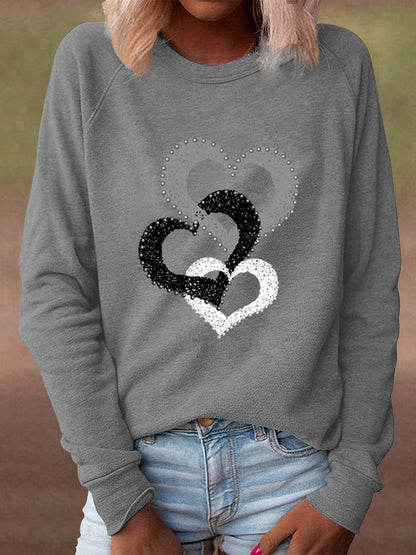 T-Shirts - Love Print Round Neck Long Sleeve T-Shirts - MsDressly