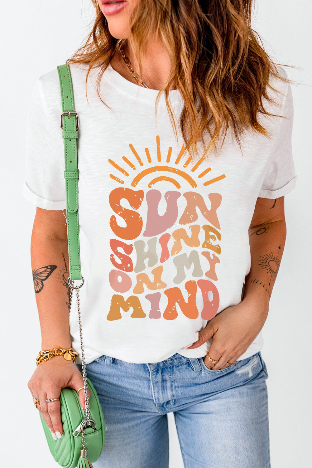 White Sun Shine On My Mind Crew Neck T-Shirts