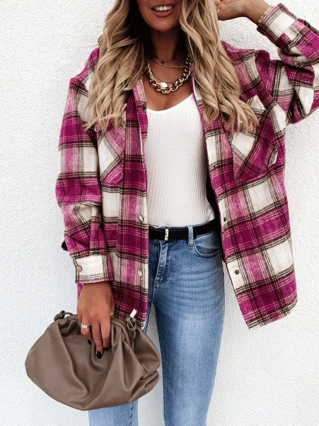 Women's Coats Retro Check Pocket Long Sleeve Shirt Coat - LuckyFash™