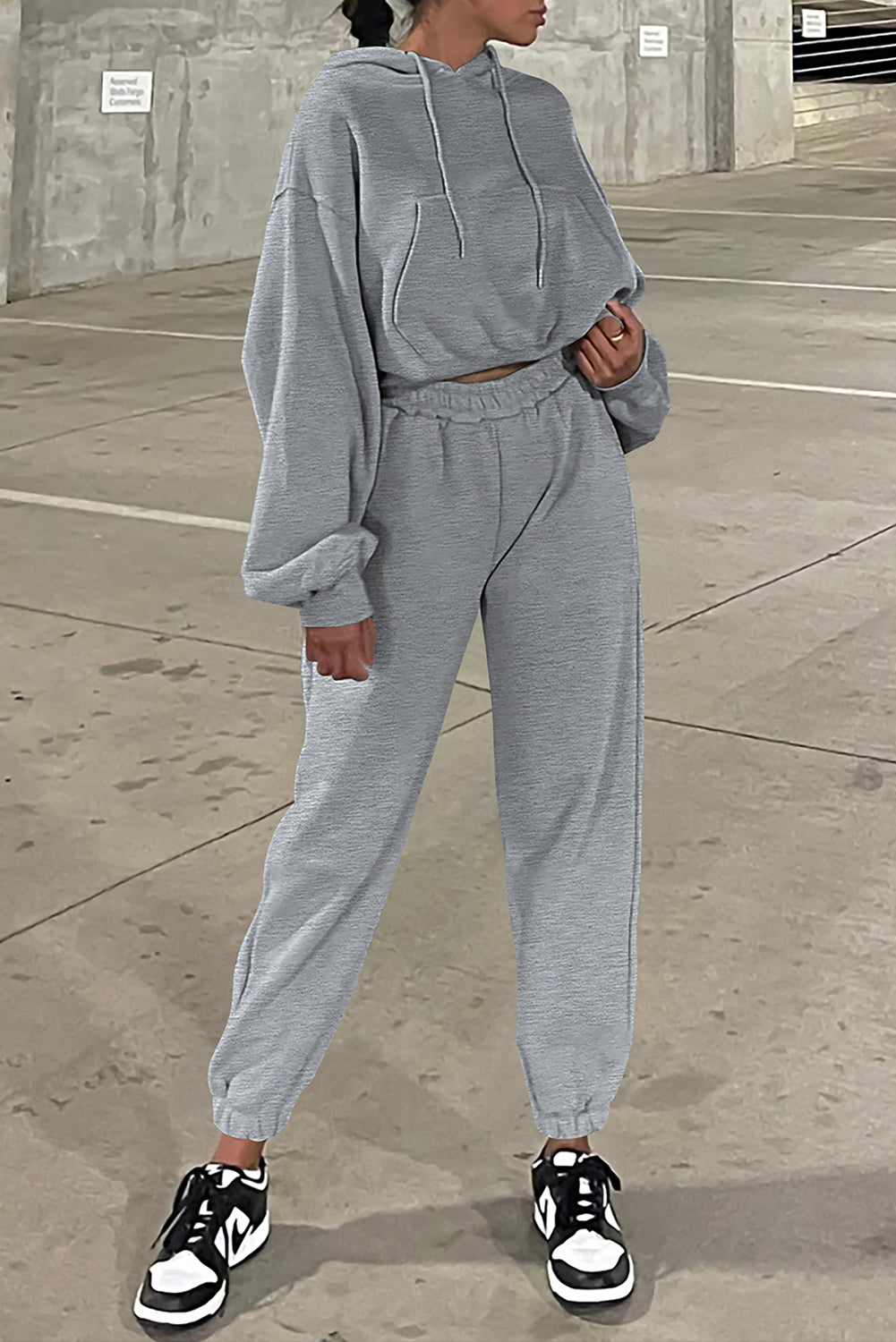 Bonbon Contrast Patchwork Pullover and Drawstring Joggers Set