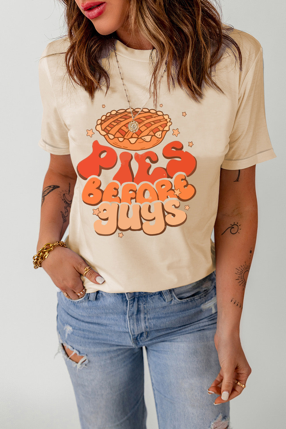 Khaki PIES BEFORE GUYS Thanksgiving Fashion Tee