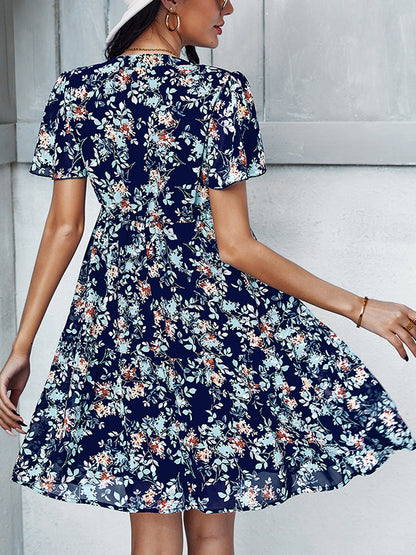 Mini Dresses - Temperament Fashion Print V Neck Mini Dress - MsDressly