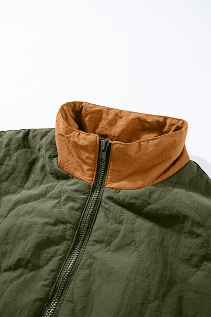 Green Stitching Quilted Drawstring Jacket