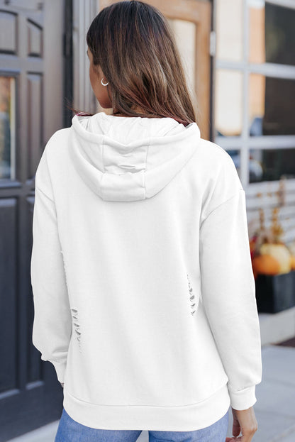 White LOS ANGELES Ripped Kangaroo Pocket Hoodie