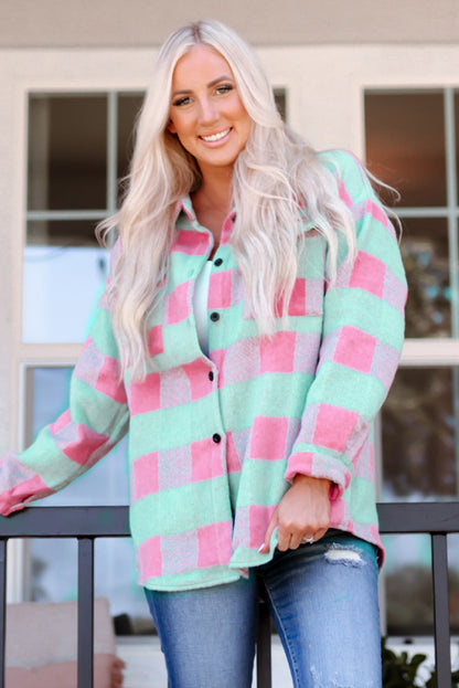 Pink Plaid Pattern¬†Oversized Shacket