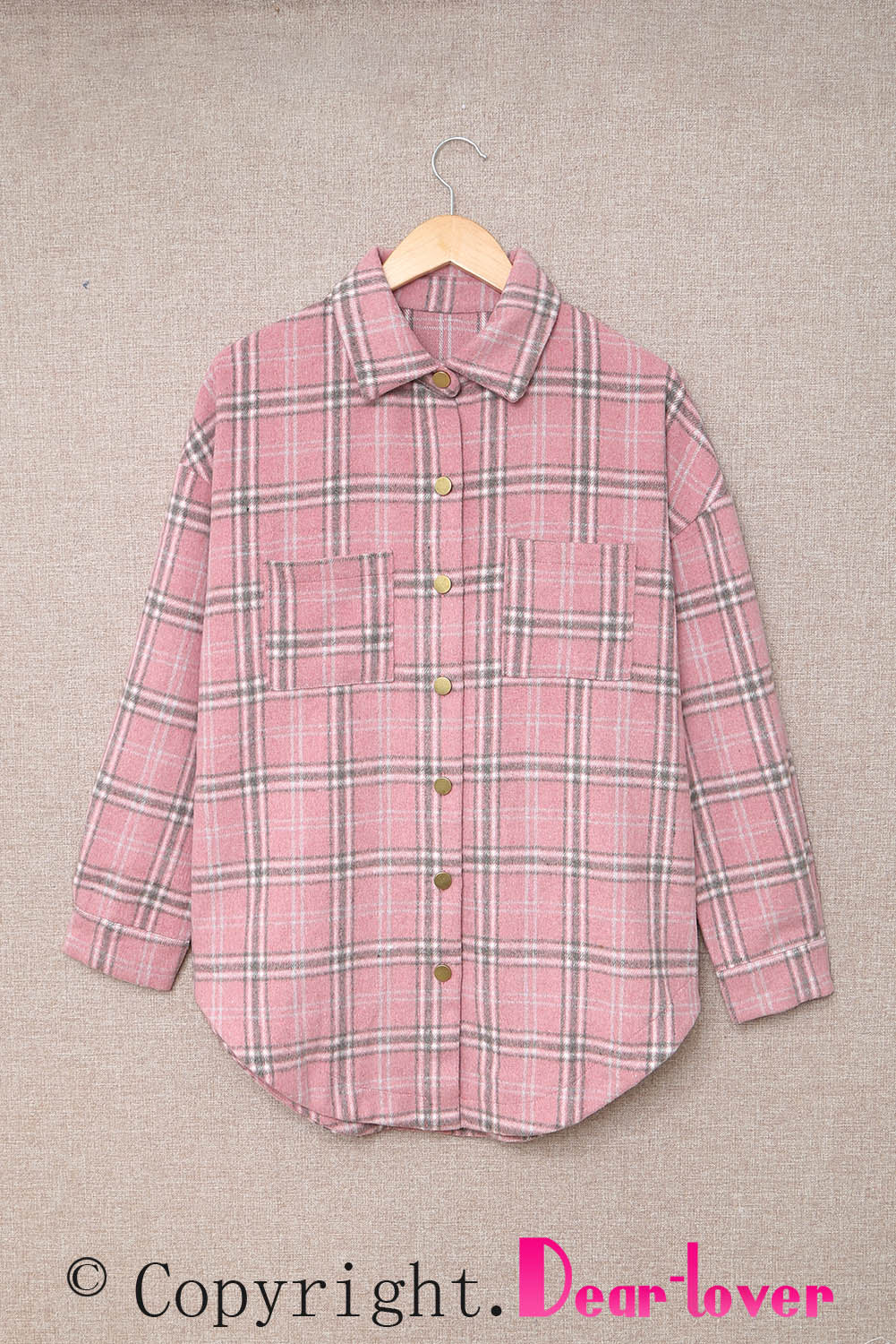 Pink Plaid Pattern Buttoned Shirt Coat with Slits