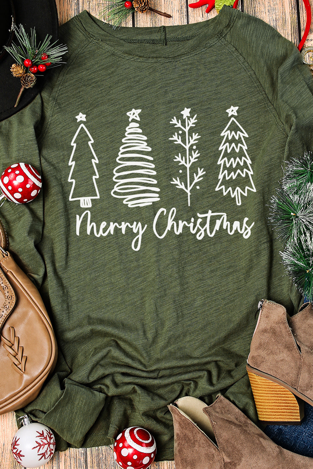 Green Merry Christmas Trees Thumbhole Sleeve T-Shirts