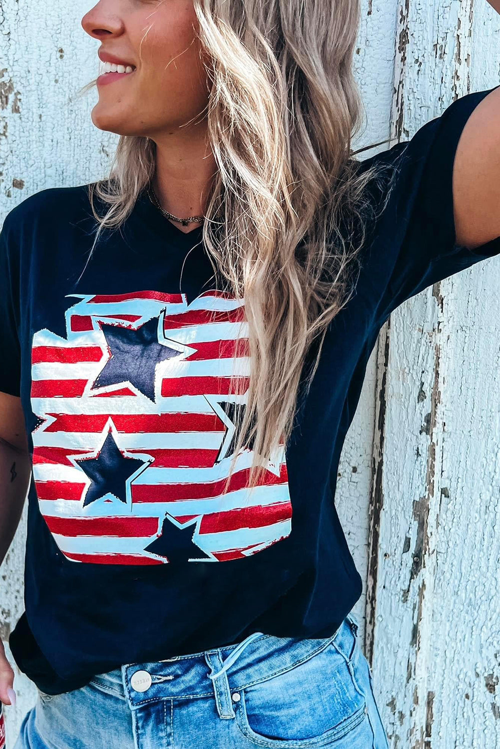 Black Independence Star Stripes Flag T-Shirts