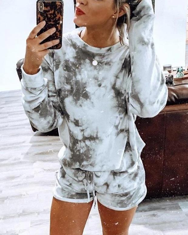 Sports Tie Dye T-shirt Shorts Homewear Two-piece - LuckyFash™