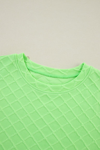 Light Green Checkered Textured Tee and Drawstring Shorts