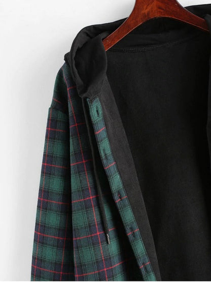 Plaid Button Up Pocket Hooded Coat - LuckyFash™