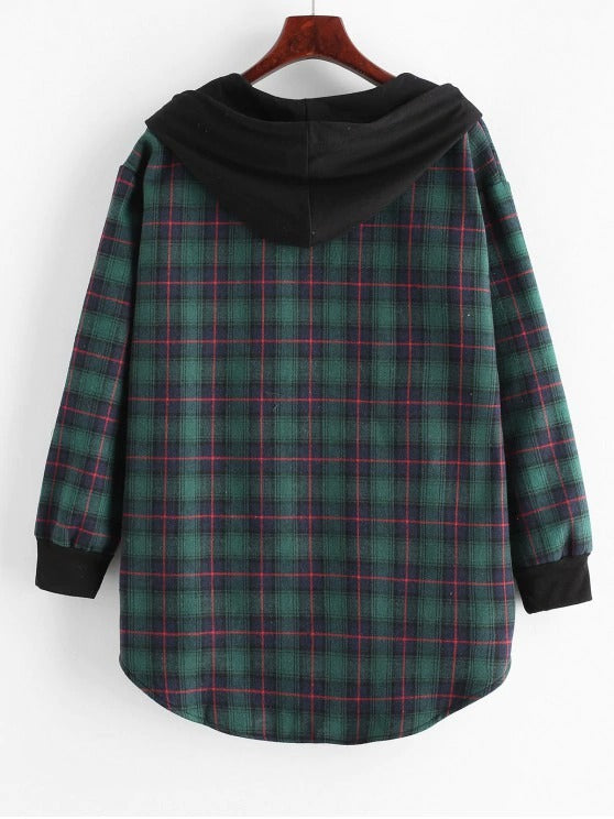 Plaid Button Up Pocket Hooded Coat - LuckyFash™