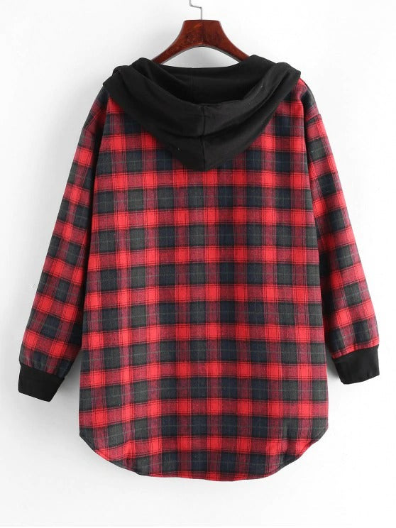 Plaid Button Up Pocket Hooded Coat - LuckyFash™