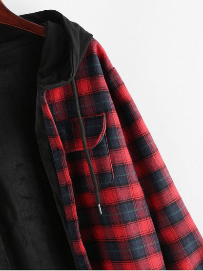 Plaid Button Up Pocket Hooded Coat - LuckyFash™