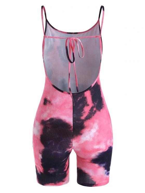 Tie Dye Ribbed Backless Biker Romper - LuckyFash™