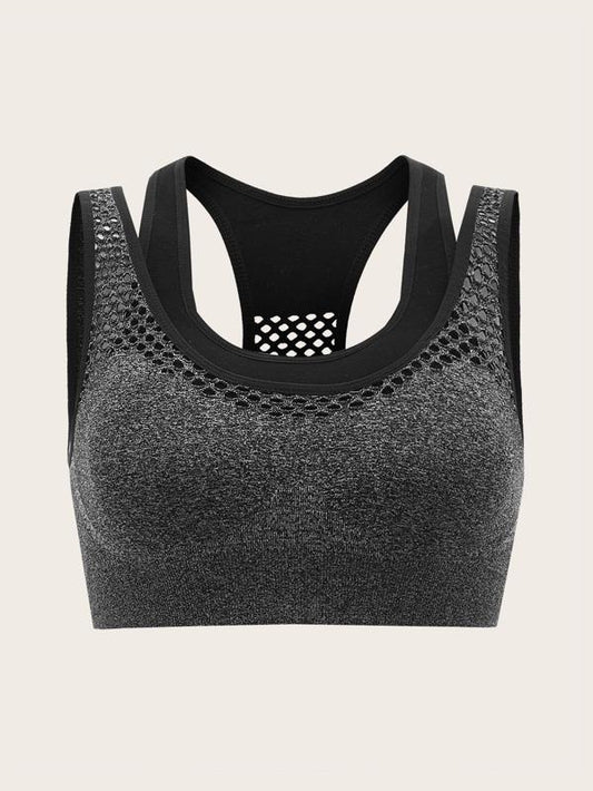 Medium Support Hollow Out False Two-piece Padded Sports Bra - LuckyFash™