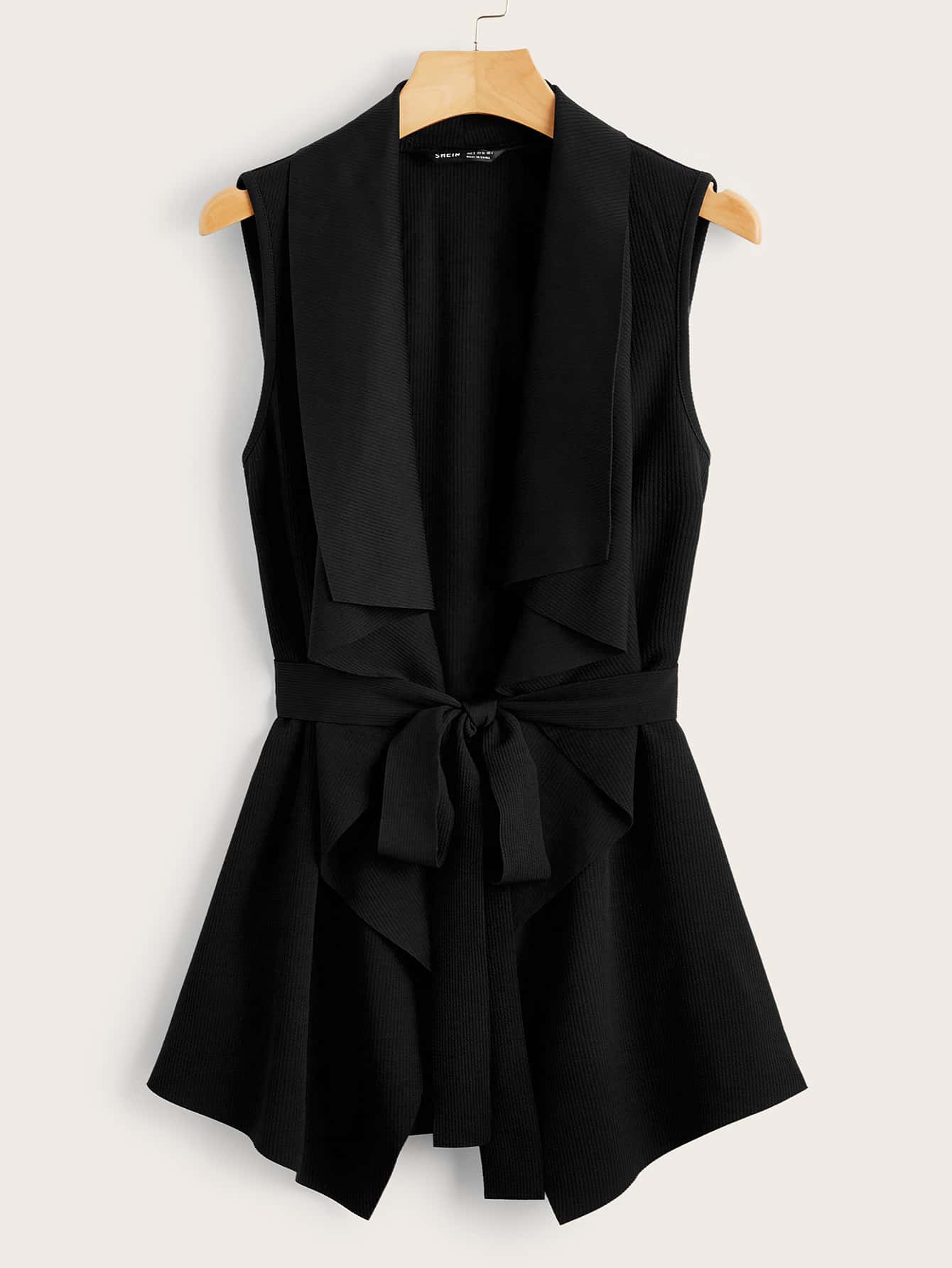 Draped Collar Self Belted Vest - LuckyFash™