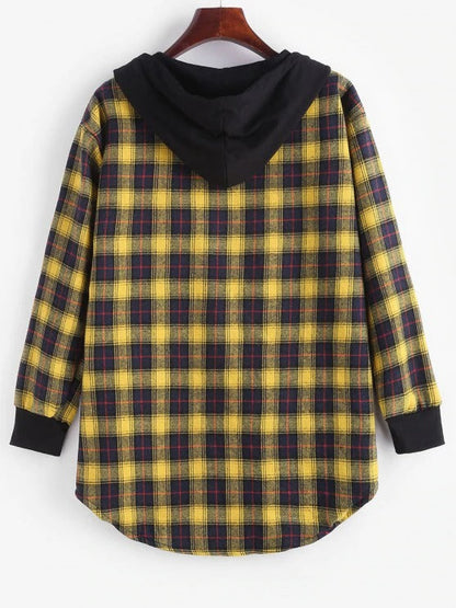 Plaid Button Up Pocket Hooded Coat - LuckyFash™