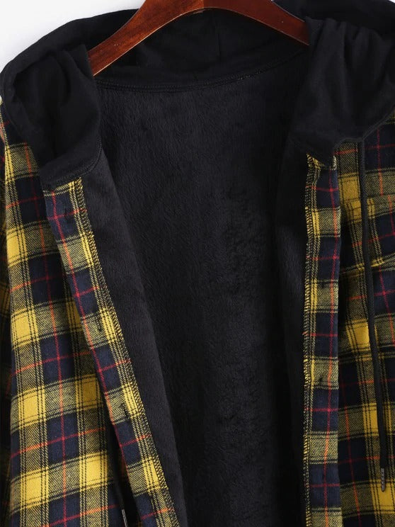 Plaid Button Up Pocket Hooded Coat - LuckyFash™