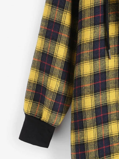 Plaid Button Up Pocket Hooded Coat - LuckyFash™