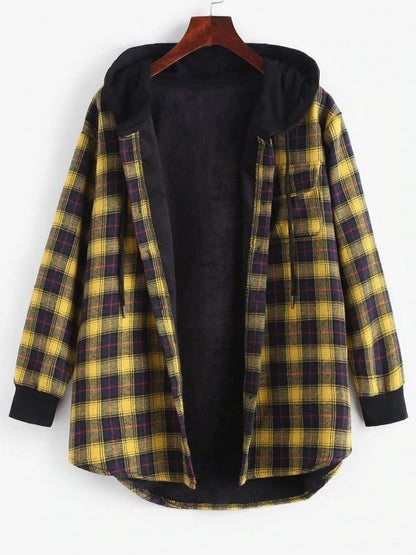 Plaid Button Up Pocket Hooded Coat - LuckyFash™