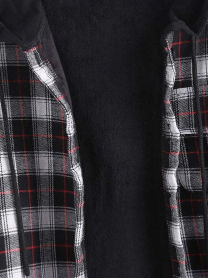 Plaid Button Up Pocket Hooded Coat - LuckyFash™