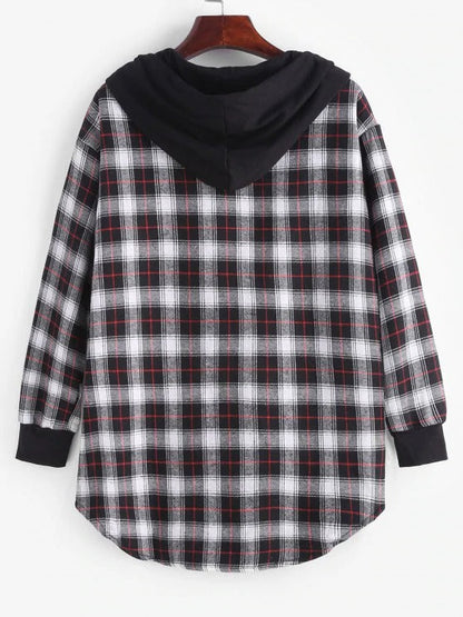 Plaid Button Up Pocket Hooded Coat - LuckyFash™