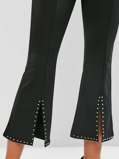 Studded Slit Hem Pull On Flare Pants - LuckyFash™