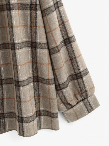 Plaid Drop Shoulder Open Front Coat - LuckyFash™