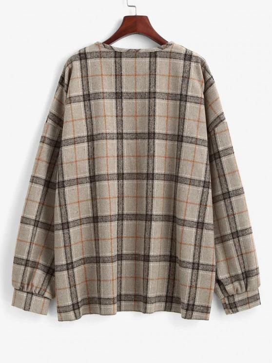 Plaid Drop Shoulder Open Front Coat - LuckyFash™