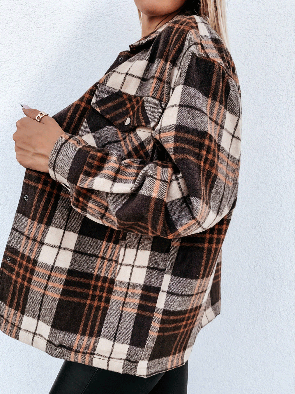 Women's Coats Retro Check Pocket Long Sleeve Shirt Coat - LuckyFash™