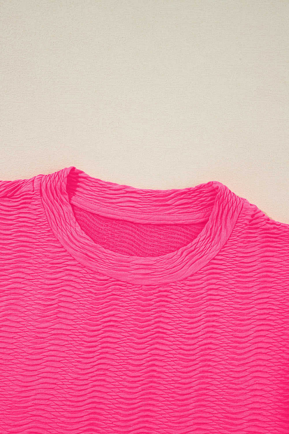 Strawberry Pink Solid Color Textured Puff Sleeve T Shirt