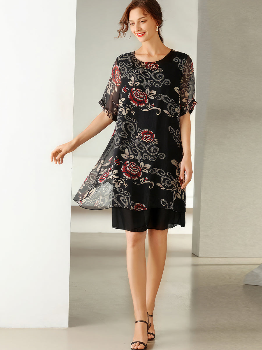Plus Mini Dresses - Size Curve Dresses Temperament Print Slim Short Sleeved Mini Dress - MsDressly