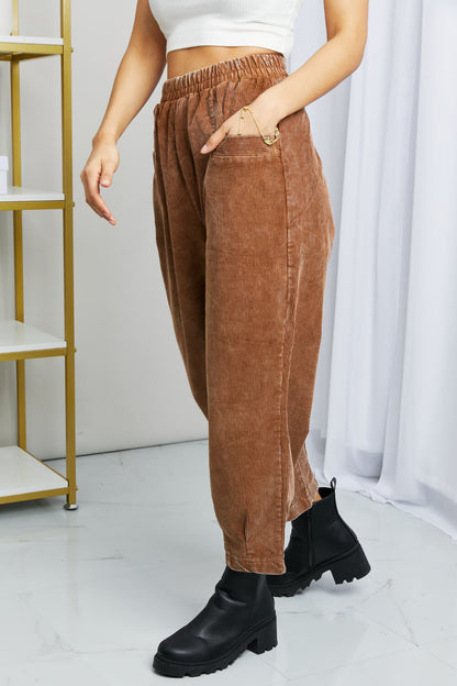 Zenana Mineral Wash Elastic Waist Front Pocket Corduroy Pants