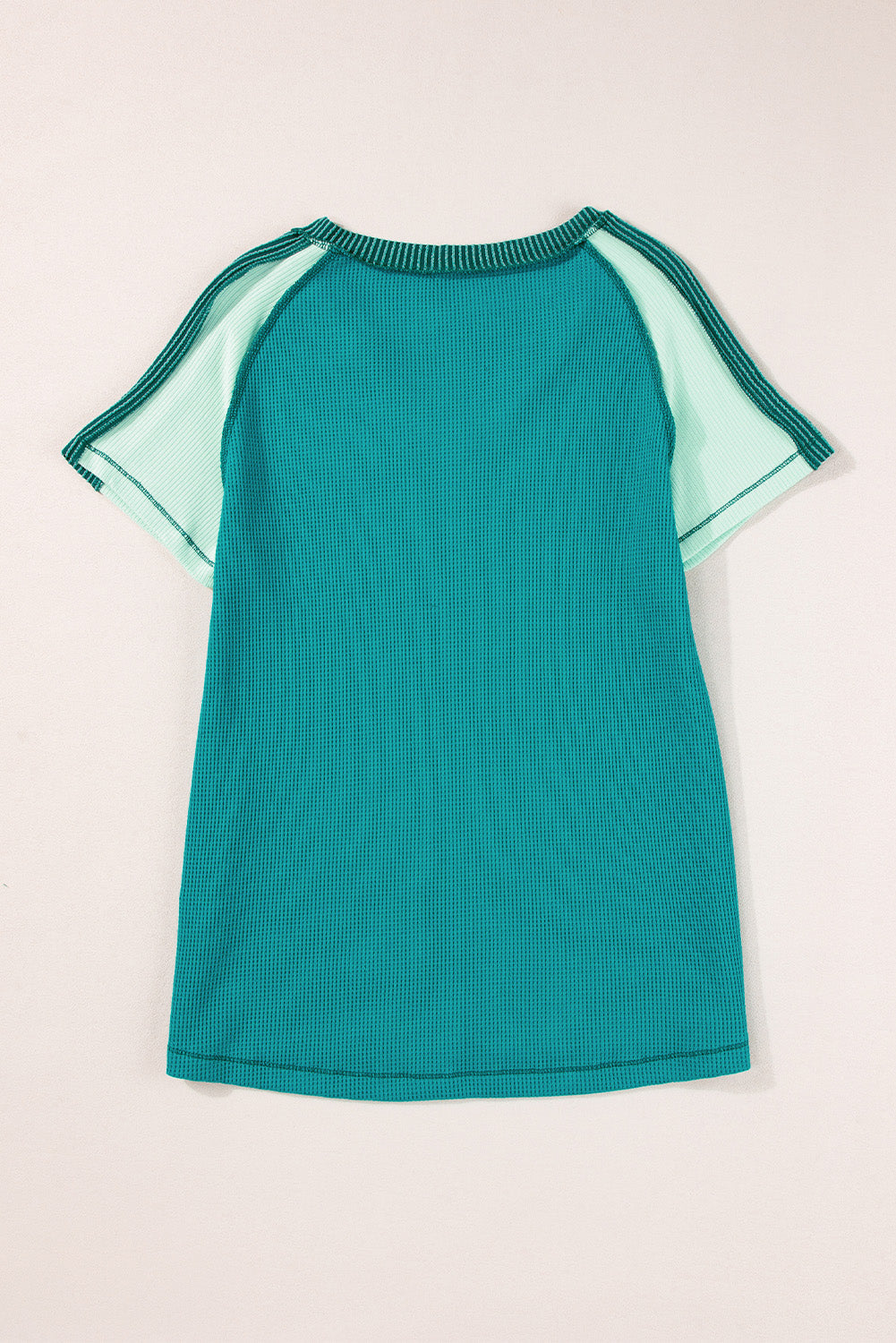 Green Exposed Seam Color Block Knitted V Neck T-shirt