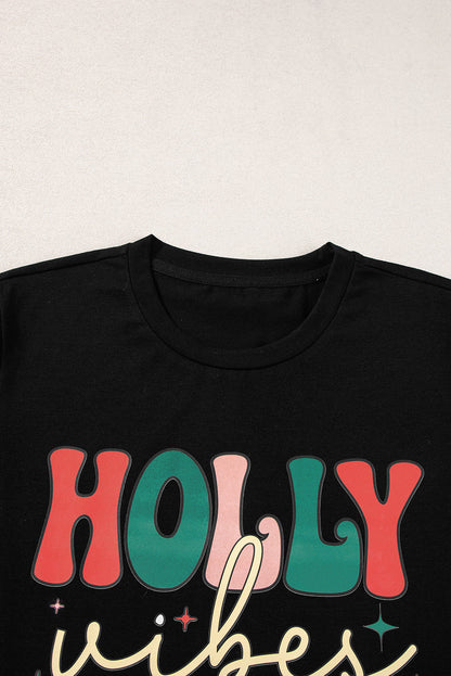 Black HOLLY JOLLY Vibes Christmas Crew Neck T Shirt