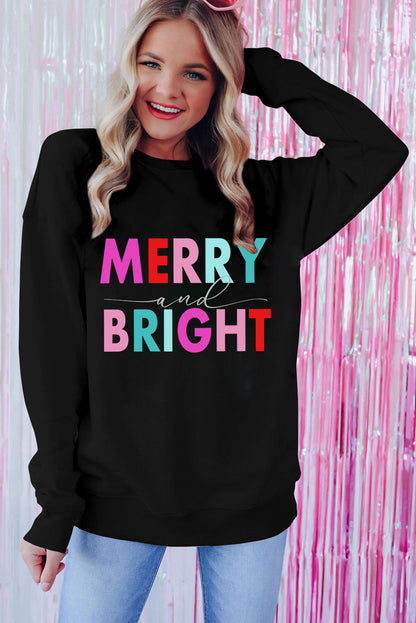 Black Colorful MERRY and BRIGHT Graphic Sweatshirt