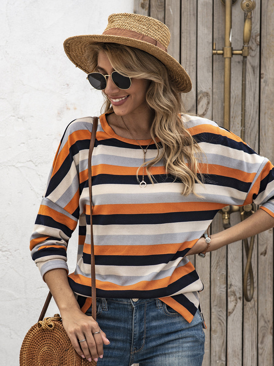 T-Shirts - Striped All Match Casual Round Neck T-Shirt - MsDressly